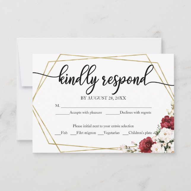 Burgundy Floral Wedding RSVP Card Enclosure Cards (Front)