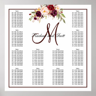 Burgundy Floral Wedding Seating Chart Monogram