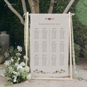Burgundy Floral Wedding Seating Chart Sign