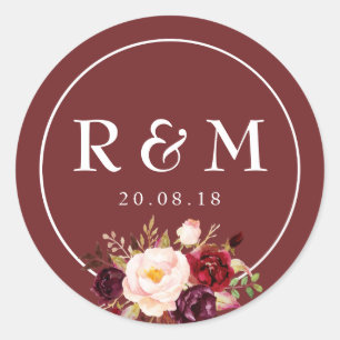 Burgundy floral wedding sticker