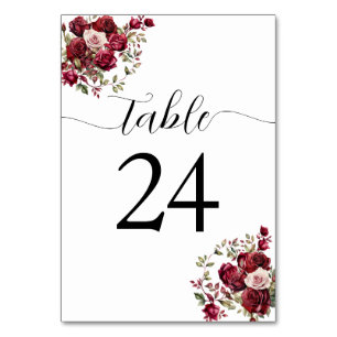 Burgundy Floral Wedding Table Number