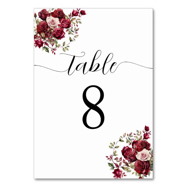 Burgundy Floral Wedding Table Number (Front)