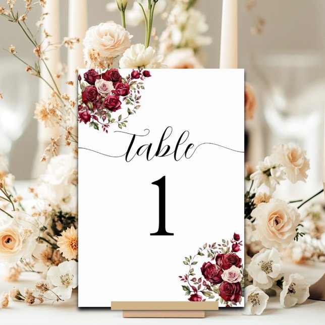 Burgundy Floral Wedding Table Number (Creator Uploaded)