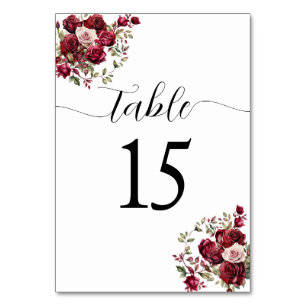 Burgundy Floral Wedding Table Number