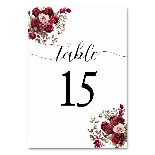 Burgundy Floral Wedding Table Number (Front)