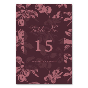 Burgundy Floral Wedding Table Seating Number