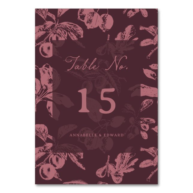 Burgundy Floral Wedding Table Seating Number (Front)