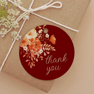 Burgundy Floral Wedding Thank You Favour Tags