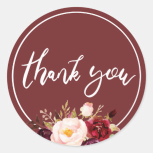 Burgundy floral wedding thank you sticker