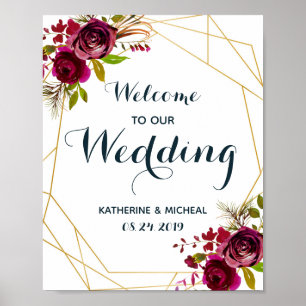 Burgundy Floral Wedding Welcome Sign