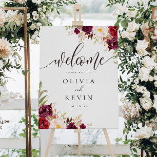 Burgundy Floral Wedding Welcome Sign
