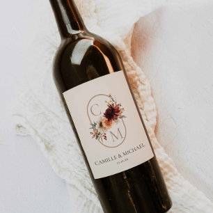Burgundy Floral Wedding Wine Label