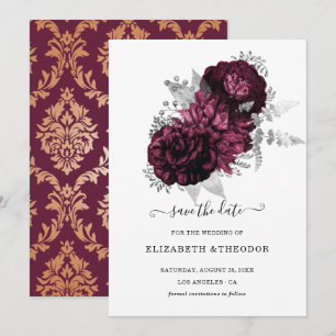 Burgundy Floral Wedding with Damask details Save The Date