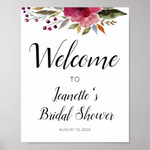 Burgundy Floral Welcome To Bridal Shower Poster