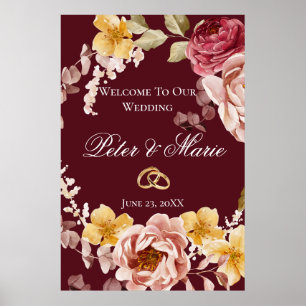 Burgundy Floral Welcome Wedding Poster 1 of 3