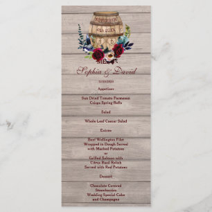Burgundy Floral Wine Barrel Fall Wedding Menu
