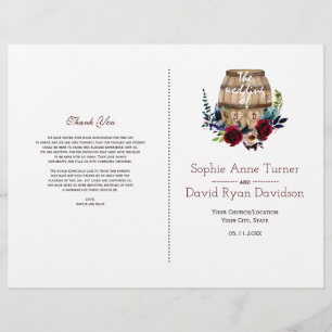 Burgundy Floral Wine Barrel Fall Wedding Program