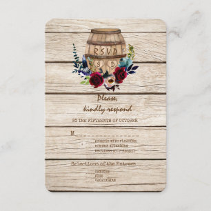 Burgundy Floral Wine Barrel Fall Wedding RSVP Card