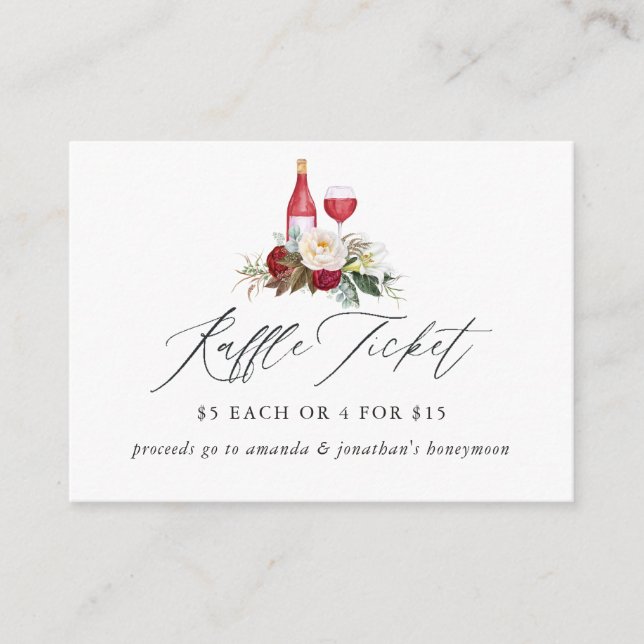 Burgundy Floral Wine Tasting Bridal Shower Raffle Enclosure Card (Front)