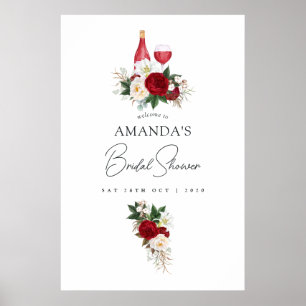 Burgundy Floral Wine Tasting Bridal Shower Welcome Poster