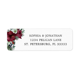 Burgundy Floral Winter Wedding Return Address