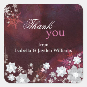 Burgundy Floral Winter Wedding Thank You Square Sticker