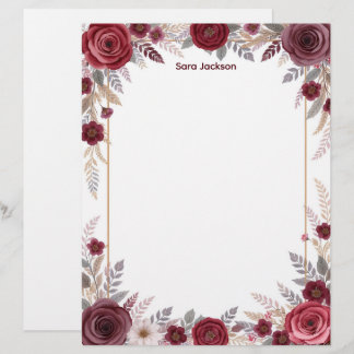 Burgundy Floral with Gray Accents Stationery Paper