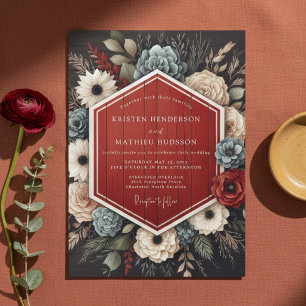 Burgundy Floral Woodland Wedding Invitation