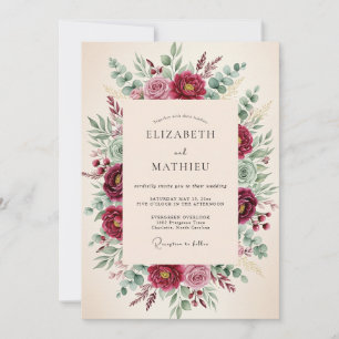 Burgundy Floral Woodland Wedding Invitation