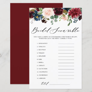 Burgundy Floral Word Scramble Bridal Shower Game