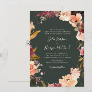 Burgundy Floral Wreath Beige Traditional Wedding Invitation
