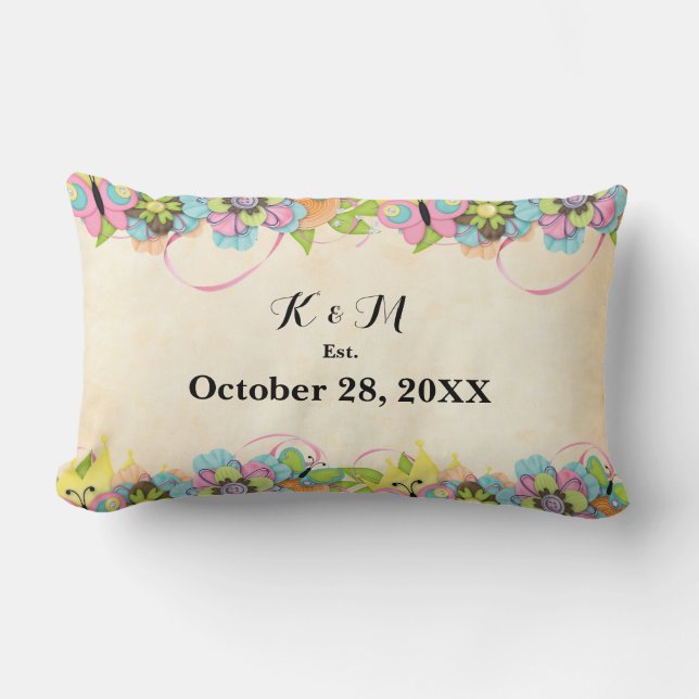 Burgundy Floral Wreath Lumbar Pillow (Front)