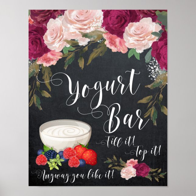 burgundy floral yogurt bar sign chalkboard wedding (Front)