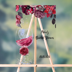 Burgundy florals bridal shower invitation  acrylic sign