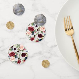 Burgundy Flower Pattern Faux Gold and Marble Party Confetti