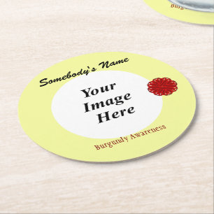Burgundy Flower Ribbon Template by Kenneth Yoncich Round Paper Coaster