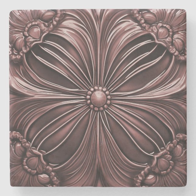 Burgundy Flower Stone Coaster (Front)