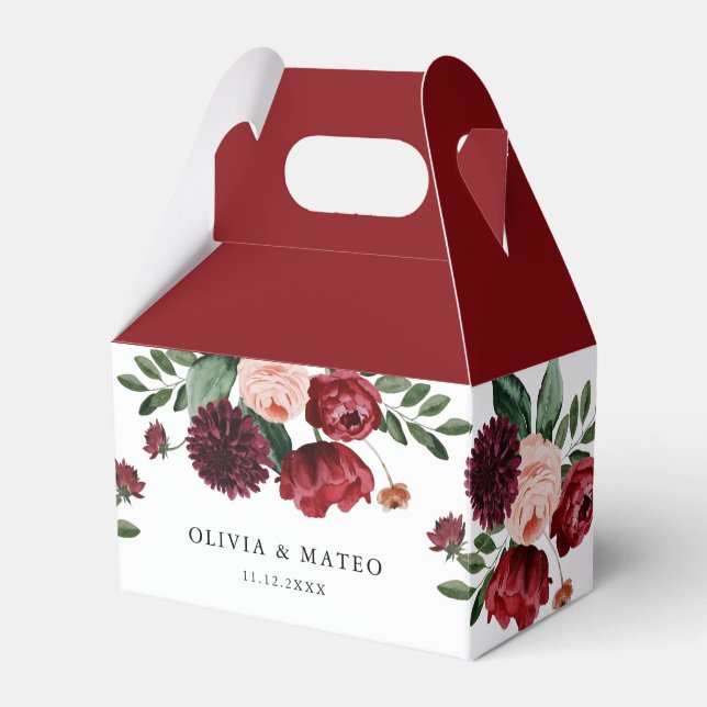 Burgundy Flower Wedding Favor Box (Front Side)