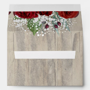 Burgundy Flowers and Baby's Breath Rustic Wood Envelopes