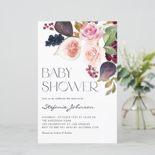 Burgundy Flowers and Figs Baby Shower Invitation