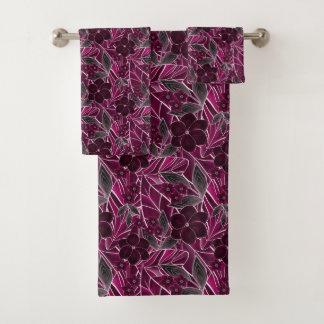 Burgundy flowers. bath towel set