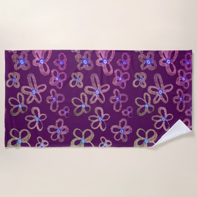 Burgundy flowers beach towel (Front)