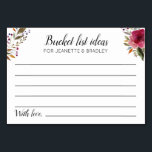 Burgundy Flowers Bucket List Ideas Wedding Cards<br><div class="desc">These beautiful personalized bucket list cards will be the perfect compliment to your wedding reception or bridal/couples shower. This design features burgundy watercolor flowers and space for guests to leave their bucket list ideas of places or activities for the newlyweds to do in their lifetime.</div>