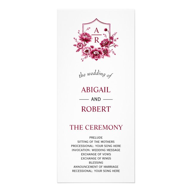 Burgundy flowers floral crest wedding program (Front)