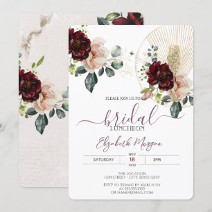 Burgundy Flowers Glitter Glass Bridal Luncheon Invitation