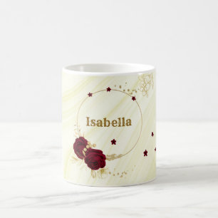 burgundy flowers gold leaves marble coffee mug