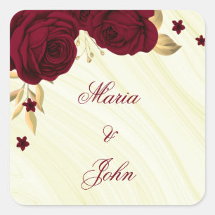 burgundy flowers gold leaves  square sticker