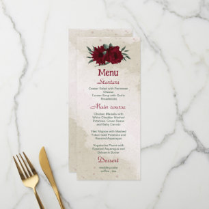 Burgundy flowers greenery wedding menu