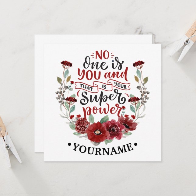 Burgundy Flowers No One Is You & That's Your Power Invitation (Front/Back In Situ)