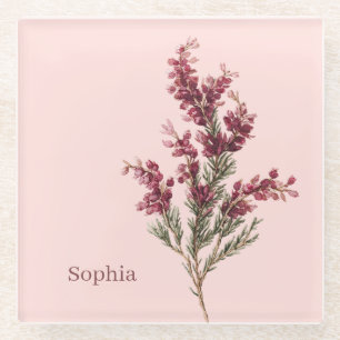 Burgundy Flowers Personalized Glass Coaster